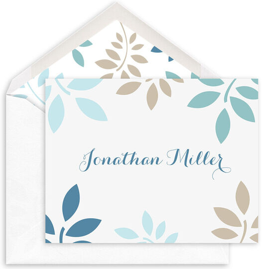 White Botanical Leaves Folded Note Cards